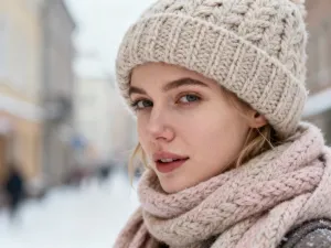Stylowa kobieta w jesiennej stylizacji na tle nowoczesnej architektury, prezentująca modny miejski look.